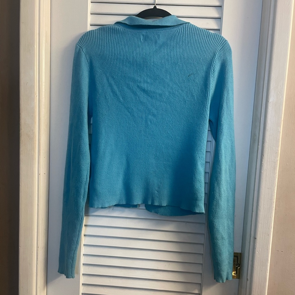 Sincerely Jules Front Cutout Blue Ribbed Light Sweater Size Large L - Picture 2 of 4